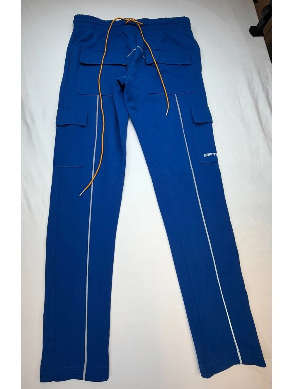 EPTM Men's Pants Cargo Pocket Drawstring Flat Front Mid Rise Size 34 Blue